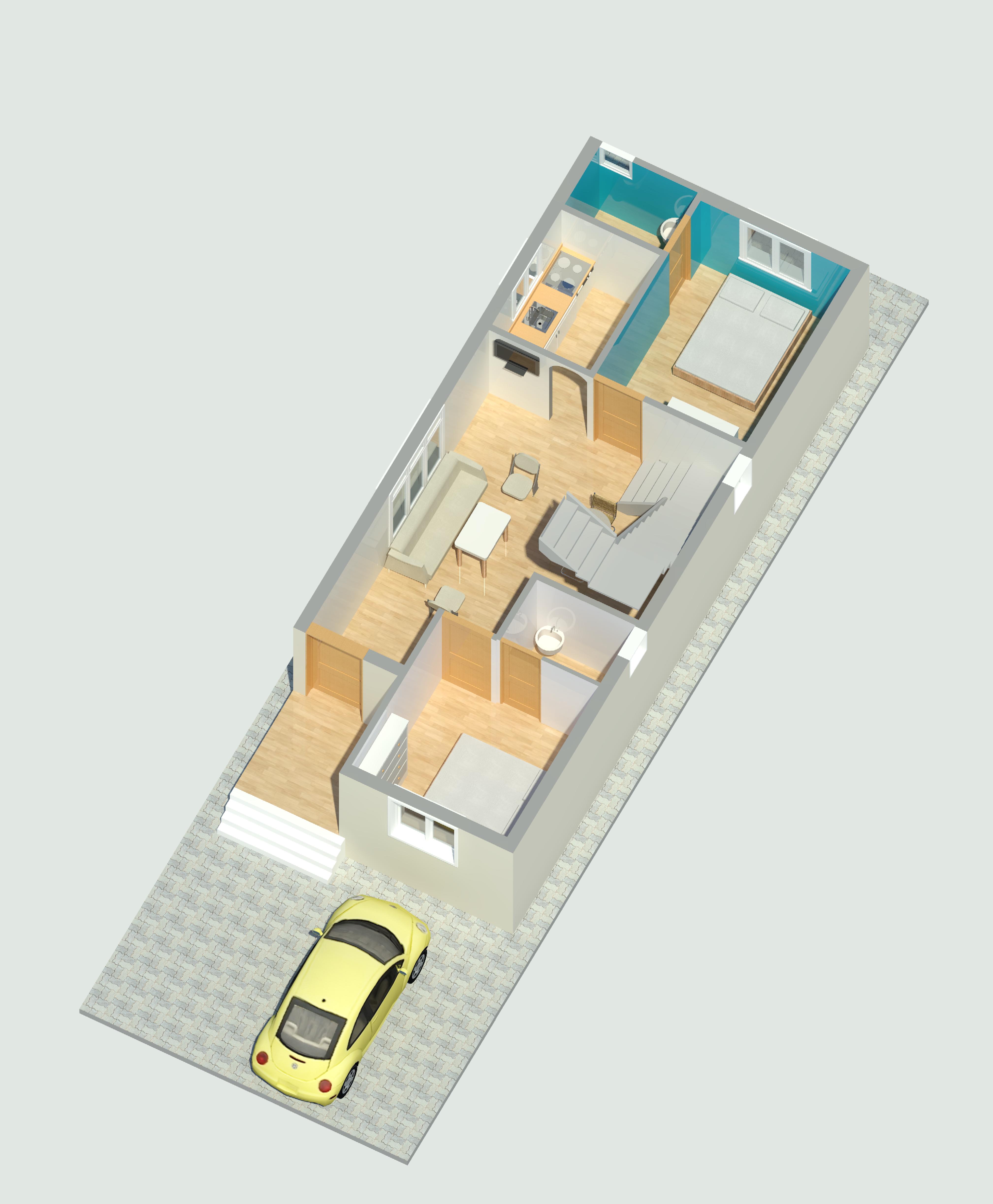 3D Ground Floor View - Isometric Layout